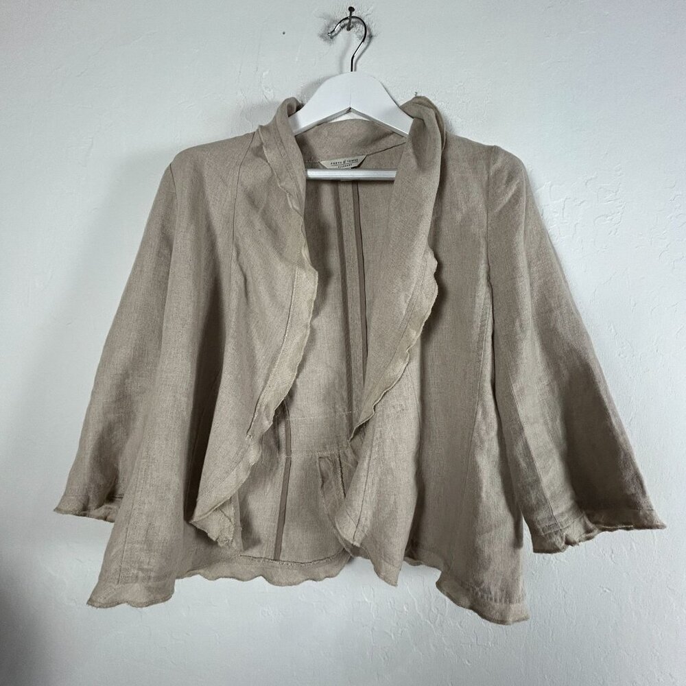 Forth & Towne Linen Allegory Womens Jacket Medium Beige Open Front Lightweight